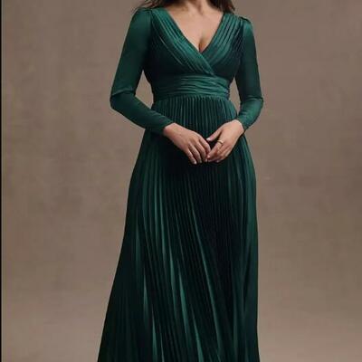 Emerald green a line long sleeve mother of the bride/ groom dresses formal evening dress