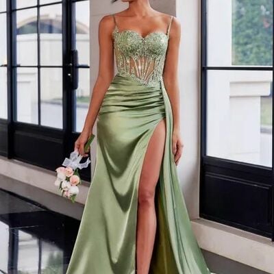 Prom dresses lace side slit evening gowns formal party gowns - Thumbnail 4