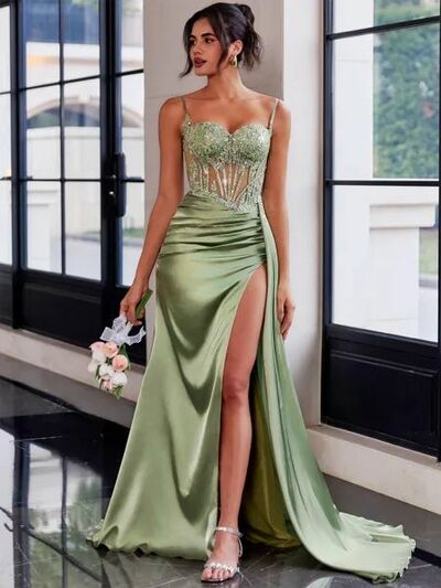 Prom Dresses Lace Side Slit Evening Gowns Formal Party Gowns