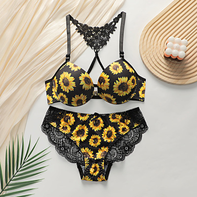Sexy Mesh Lace Underwear Set Chrysanthemum Bras and Panties Set