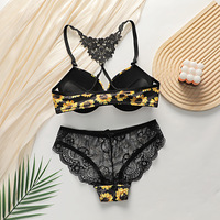 Sexy Mesh Lace Underwear Set Chrysanthemum Bras and Panties Set - Thumbnail 1