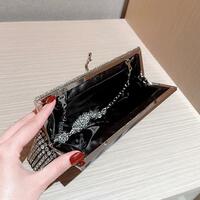 Luxury Diamond Long Silver Day Clutches Shiny Crystal Wedding Chain Shoulder Bags  - Thumbnail 8