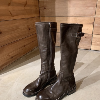 Washed long boots thick heel mid-calf knight boots 2 colors - Thumbnail 3