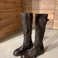 Washed long boots thick heel mid-calf knight boots 2 colors - Thumbnail 3