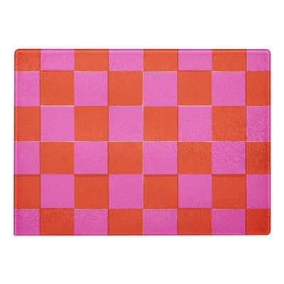 Pink& red checkered checkerboard print glass cutting board kitchen gift home decor 