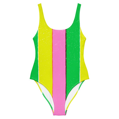 Pink yellow green preppy stripe pattern one-piece swimsuit bathing suit beach travel vacation cruise gift summer essentials