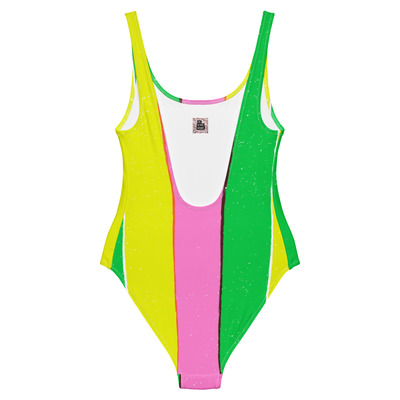 Pink yellow green preppy stripe pattern one-piece swimsuit bathing suit beach travel vacation cruise gift summer essentials