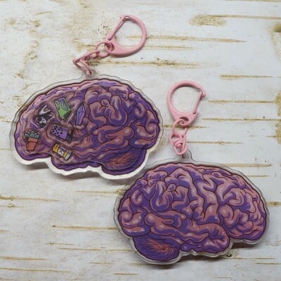 Girl brain shaker charm keychain 
