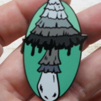 Inky cap mushroom, enamel pin