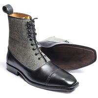 Crafted Leather Handmade Men Black/Tweed Leather Ankle Dress Boot - Thumbnail 2
