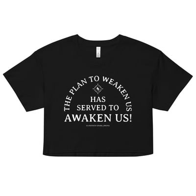 The plan to weaken us has served to awaken us womens crop top  high vibration empowerment tee