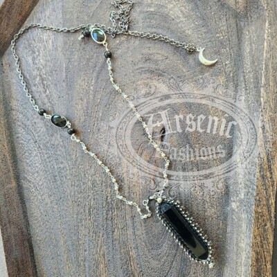 Obsidian double pointed necklace