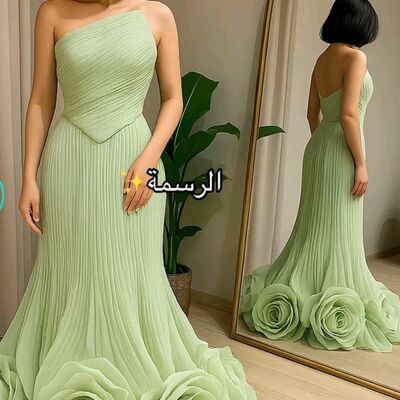 Light green prom dresses pleat 3d handmade flowers evening gowns formal party gowns - Thumbnail 2