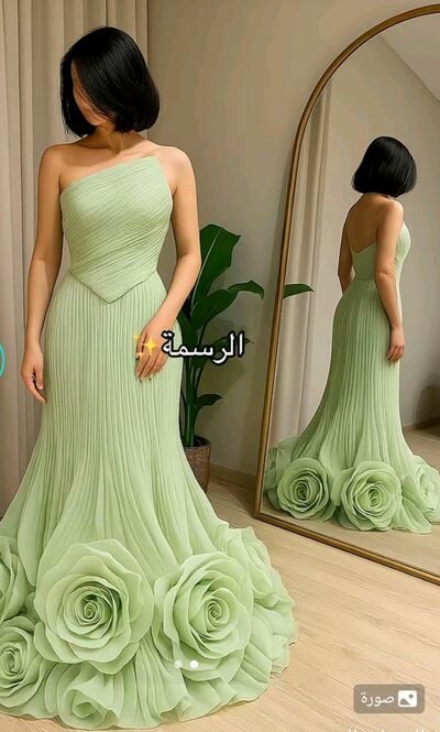 Light Green Prom Dresses Pleat 3D Handmade Flowers Evening Gowns Formal Party Gowns
