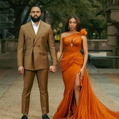 Orange sheath prom dresses one shoulder side slit african girls evening gowns formal party gowns - Thumbnail 4