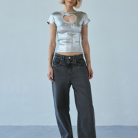 Siliver Metallic Cut out Heart Top - Thumbnail 1