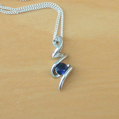 925 sapphire (lab created) pendant & 18" chain/sapphire jewelry/silver sapphire necklace/sapphire pendant/september birthstone jewellery/925 - Thumbnail 5