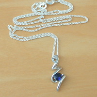 925 Sapphire (Lab Created) Pendant & 18" Chain/Sapphire Jewelry/Silver Sapphire Necklace/Sapphire Pendant/September Birthstone Jewellery/925 - Thumbnail 1