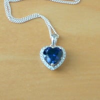 925 Sapphire (Lab Created)Heart Pendant & 18" Chain/925 Sapphire Necklace/Sapphire Jewellery/Sapphire Jewelry/September Birthstone Jewelry - Thumbnail 4
