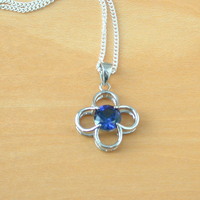 925 Sapphire (Lab Created) Daisy Pendant & 18" Chain/Sapphire Jewelry/Sapphire Necklace/Sapphire Pendant/September Birthstone/Flower Jewelry  - Thumbnail 3