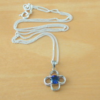 925 Sapphire (Lab Created) Daisy Pendant & 18" Chain/Sapphire Jewelry/Sapphire Necklace/Sapphire Pendant/September Birthstone/Flower Jewelry  - Thumbnail 2