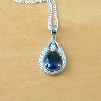 Sterling silver sapphire(lab created)pendant &18" chain/sterling silver sapphire necklace uk/sapphire jewellery/sapphire jewelry/september birthstone - Thumbnail 4