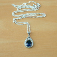 Sterling Silver Sapphire(Lab Created)Pendant &18" Chain/Sterling Silver Sapphire Necklace UK/Sapphire Jewellery/Sapphire Jewelry/September Birthstone - Thumbnail 3