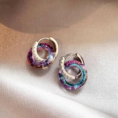  women's luxury crystal circle ring buckle pendant earrings
