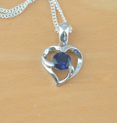 Sterling Silver Sapphire Heart Pendant & Chain/Sapphire Necklace/Sapphire Jewellery/Sapphire Jewelry/September Birthstone/UK