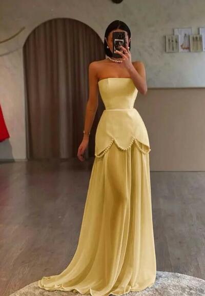 Yellow Prom Dresses Sheath Evening Gowns Formal Party Gowns