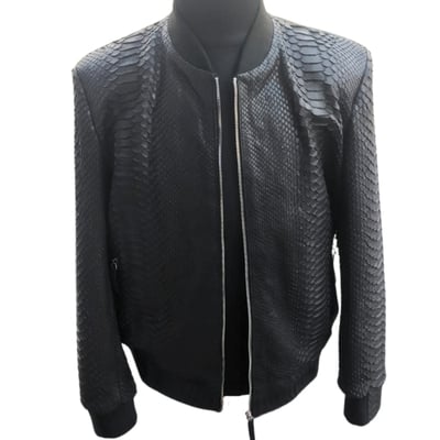 Black snakeskin bomber leather jacket