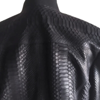 Black Snakeskin Bomber Leather Jacket - Thumbnail 2
