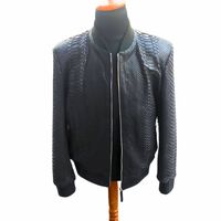 Black Snakeskin Bomber Leather Jacket - Thumbnail 3