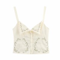 Fashionable casual embroidered poplin camisole top - Thumbnail 4