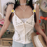 Fashionable casual embroidered poplin camisole top - Thumbnail 1
