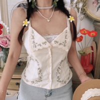 Fashionable casual embroidered poplin camisole top - Thumbnail 5