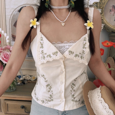 Fashionable casual embroidered poplin camisole top