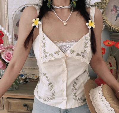 Fashionable casual embroidered poplin camisole top