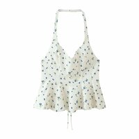 Sexy Backless Floral Print Halter Neck Tank Top - Thumbnail 2