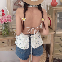 Sexy Backless Floral Print Halter Neck Tank Top - Thumbnail 4