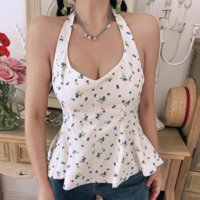 Sexy Backless Floral Print Halter Neck Tank Top - Thumbnail 5