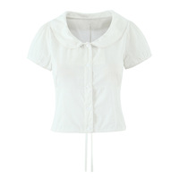 Doll collar chic single-breasted short-sleeved shirt top - Thumbnail 5