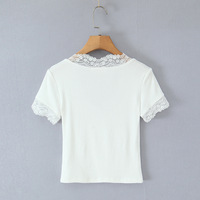 Lace V-neck slim fit chest tie clean regular style short-sleeved knitted top - Thumbnail 4