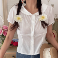Doll collar chic single-breasted short-sleeved shirt top - Thumbnail 1