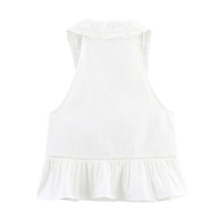 Fashionable and casual sleeveless small round lapel embroidered top - Thumbnail 2
