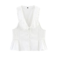 Fashionable and casual sleeveless small round lapel embroidered top - Thumbnail 3