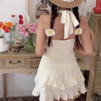 Casual V-neck halterneck sleeveless backless ruffled midi dress - Thumbnail 3