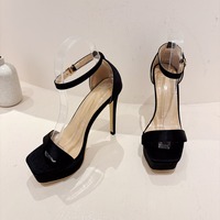 12cm Classic Black Heeled Sandals - Thumbnail 5