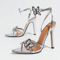 Silver Butterfly High Heels Sandals - Thumbnail 3