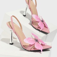 Pink Butterfly Heeled Sandals - Thumbnail 3